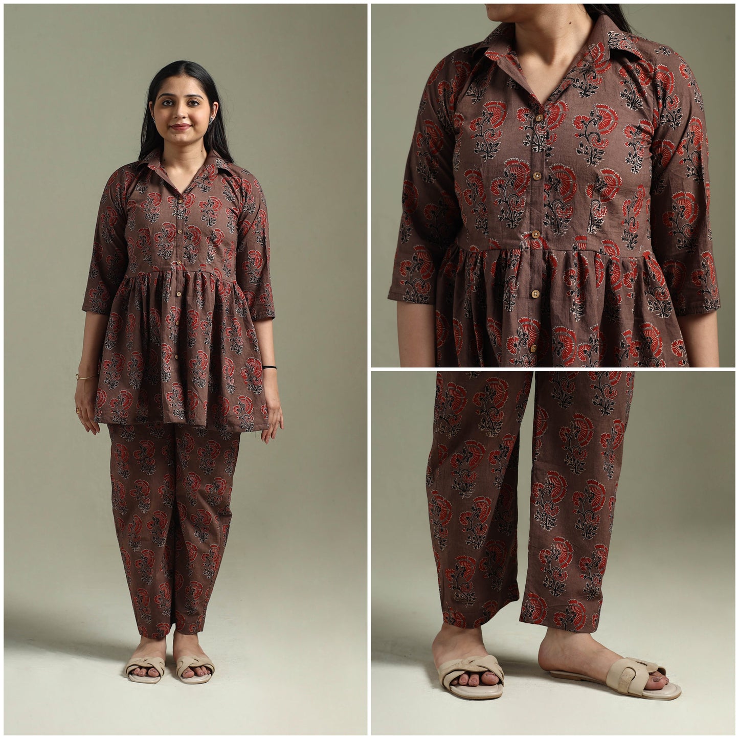 Pure cotton natural dyed ajrakh hand block print night suit