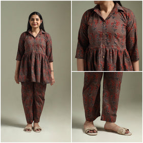Pure cotton natural dyed ajrakh hand block print night suit