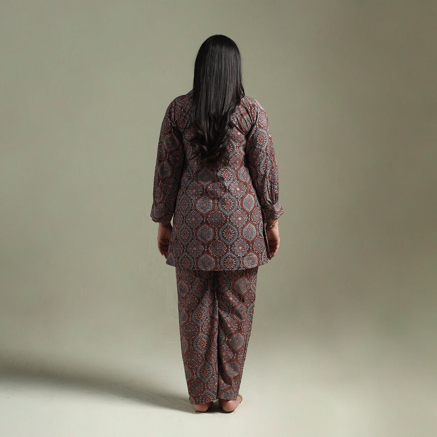 Pure cotton natural dyed ajrakh hand block print night suit