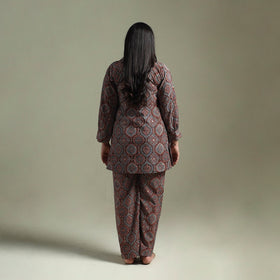Pure cotton natural dyed ajrakh hand block print night suit