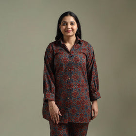 Pure cotton natural dyed ajrakh hand block print night suit