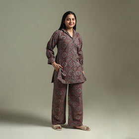 Pure cotton natural dyed ajrakh hand block print night suit