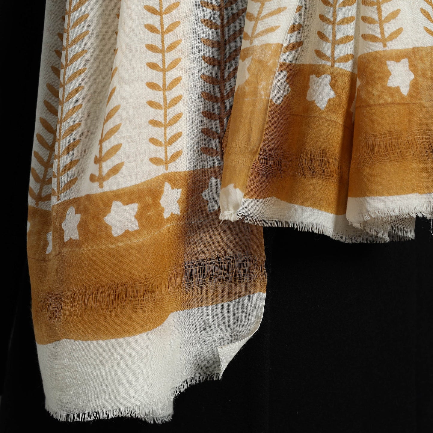  Pure Wool Block Print Brown Sanganeri Stole