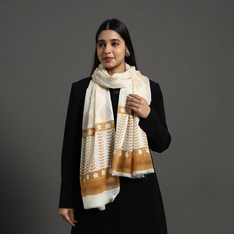  Pure Wool Block Print Brown Sanganeri Stole