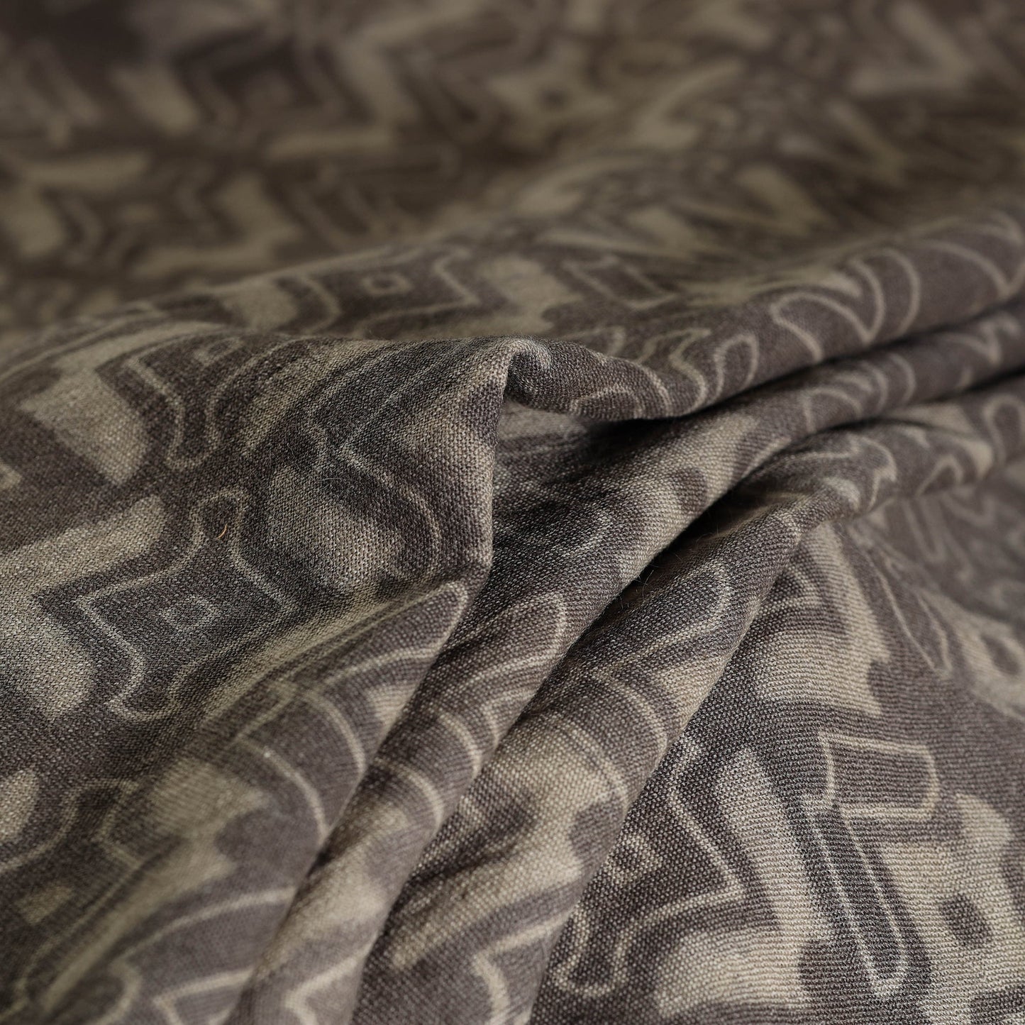 Buy Brown Pure Wool Handloom Akola Print Fabric