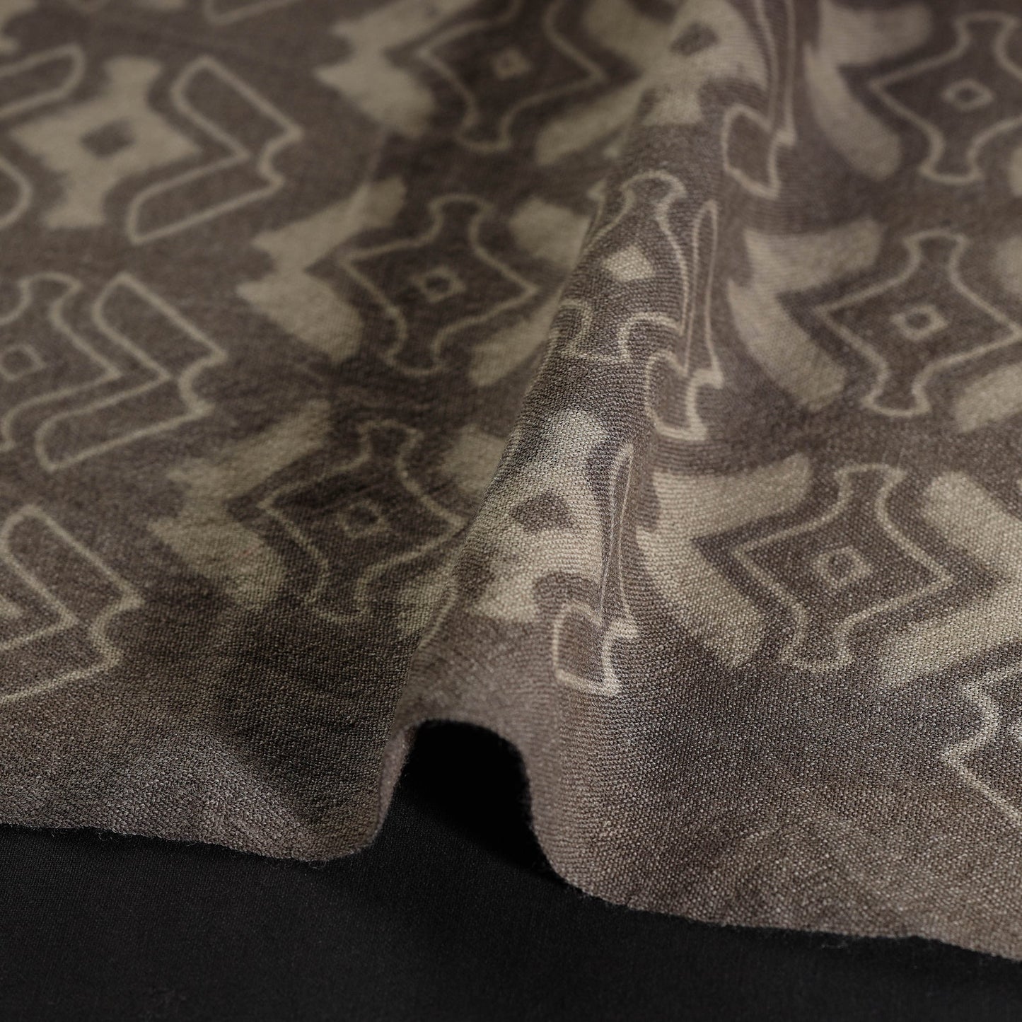 Buy Brown Pure Wool Handloom Akola Print Fabric