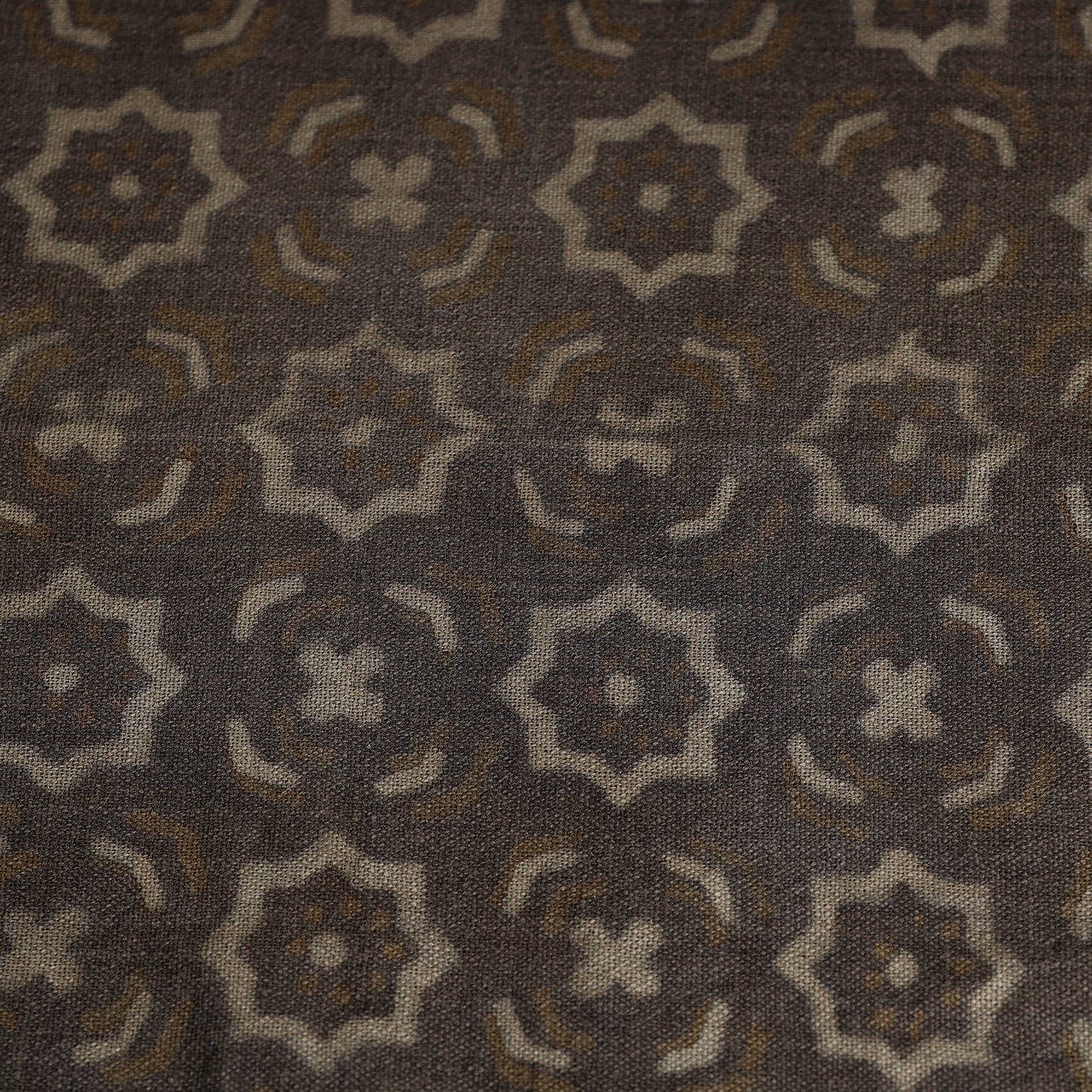  Brown Pure Wool Handloom Akola Print Fabric