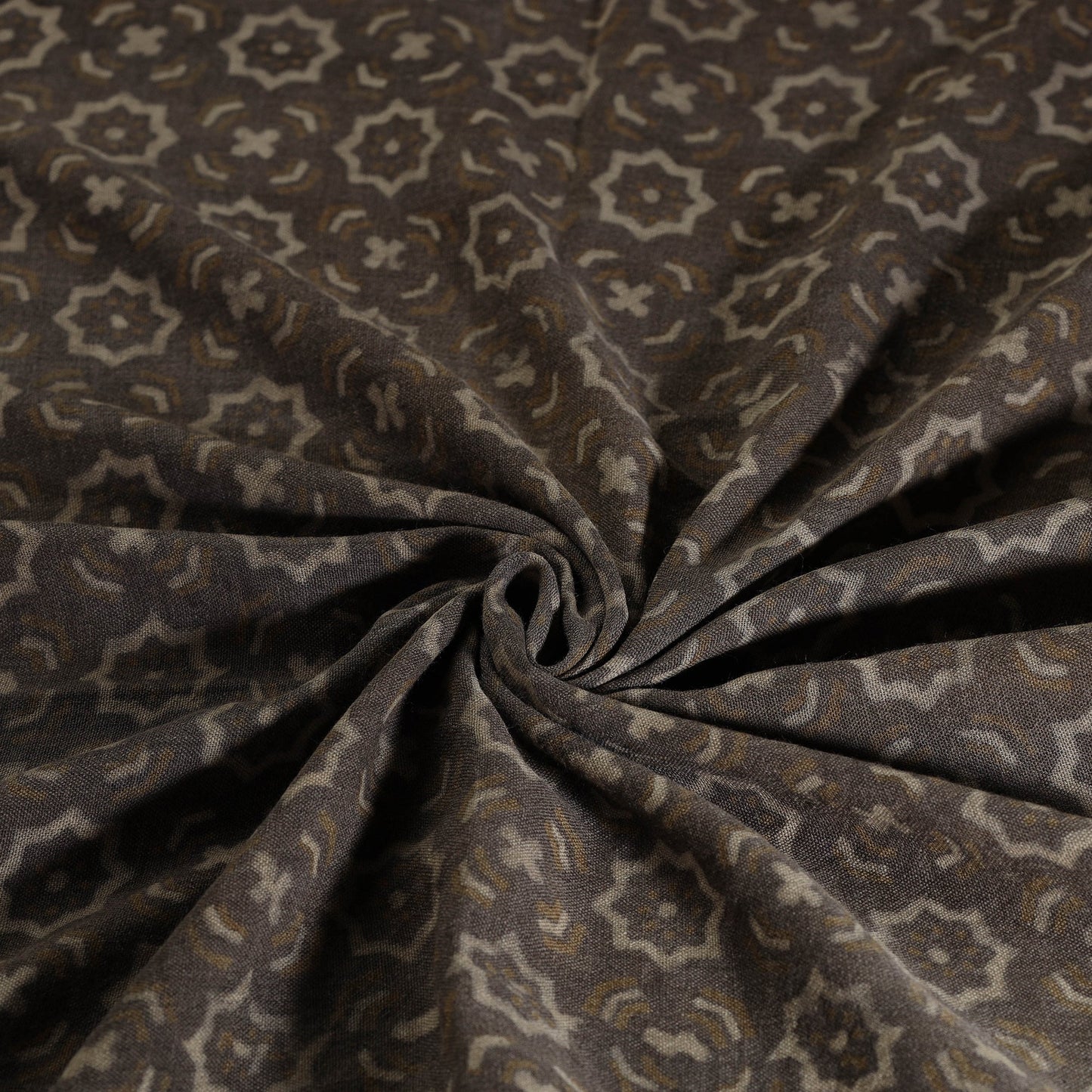  Brown Pure Wool Handloom Akola Print Fabric