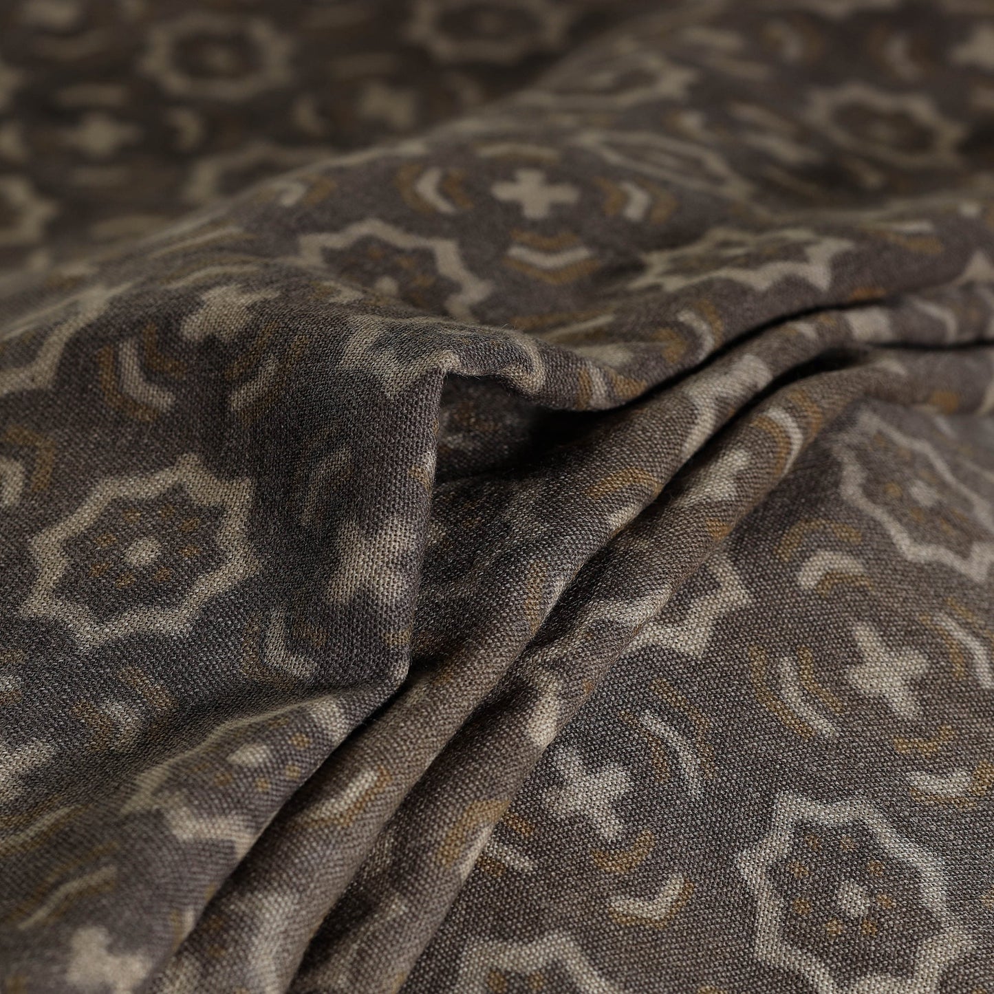  Brown Pure Wool Handloom Akola Print Fabric