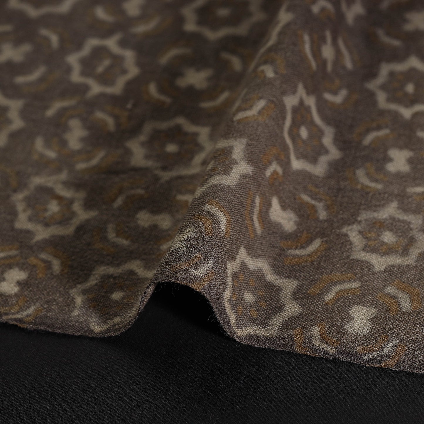  Brown Pure Wool Handloom Akola Print Fabric