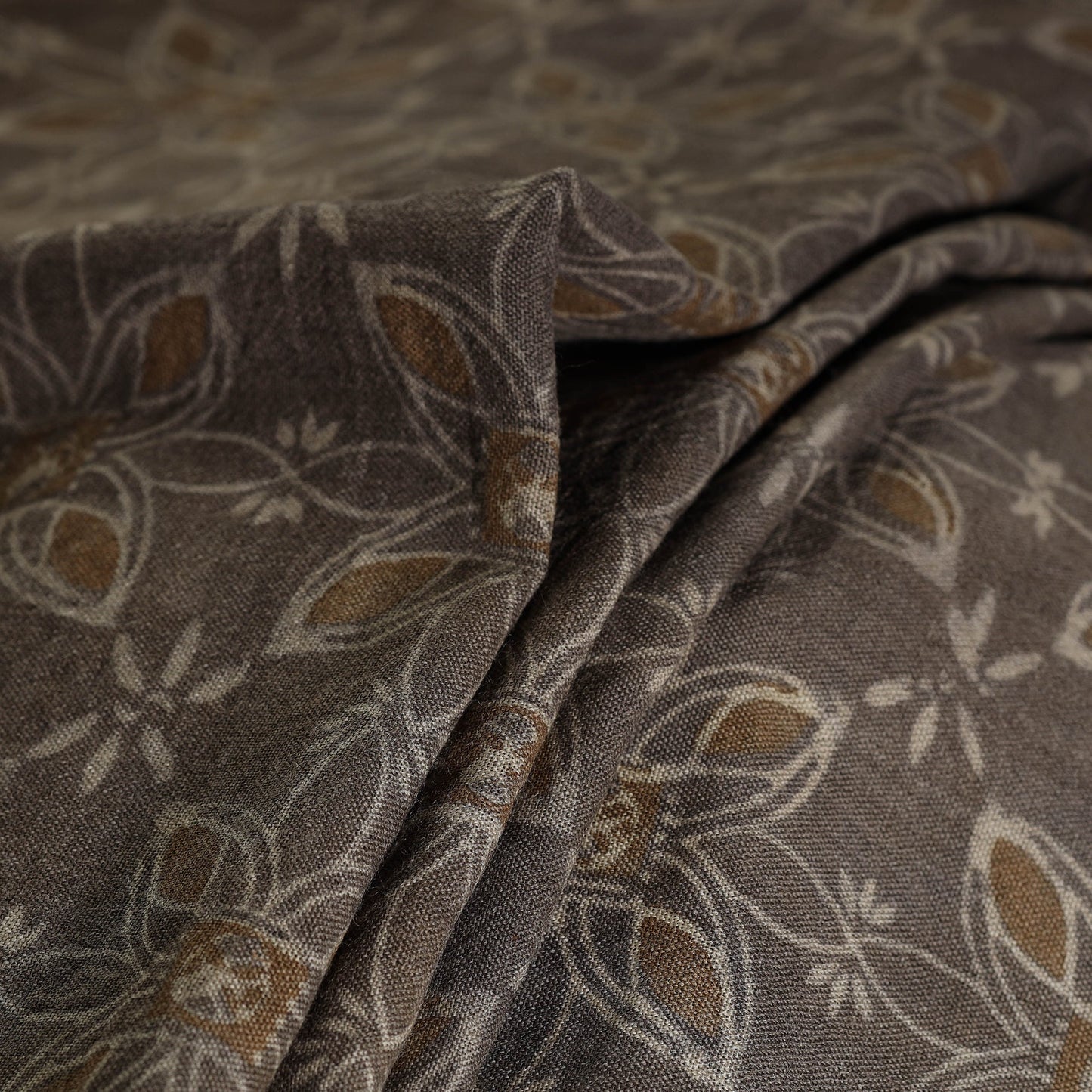  Brown Pure Wool Handloom Akola Print Fabric