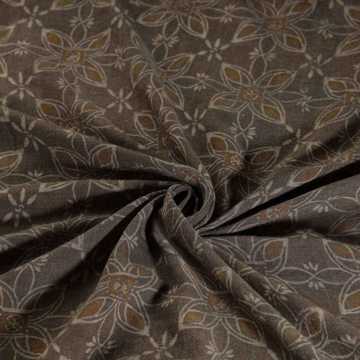  Brown Pure Wool Handloom Akola Print Fabric