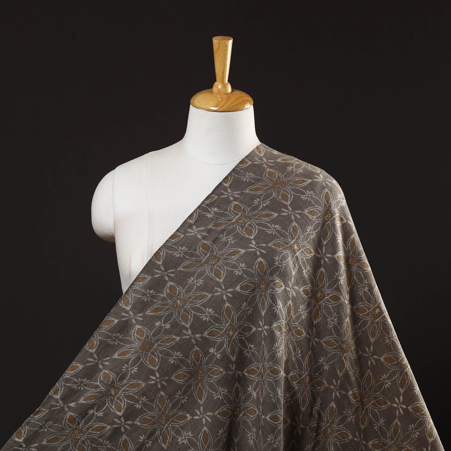  Brown Pure Wool Handloom Akola Print Fabric