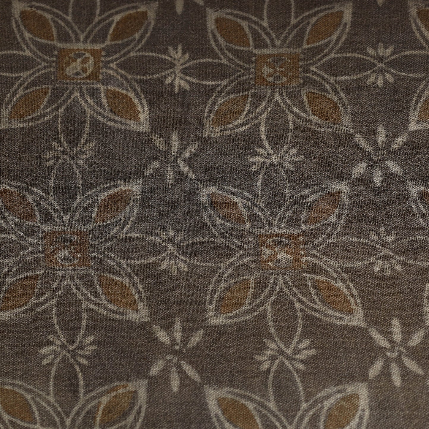  Brown Pure Wool Handloom Akola Print Fabric