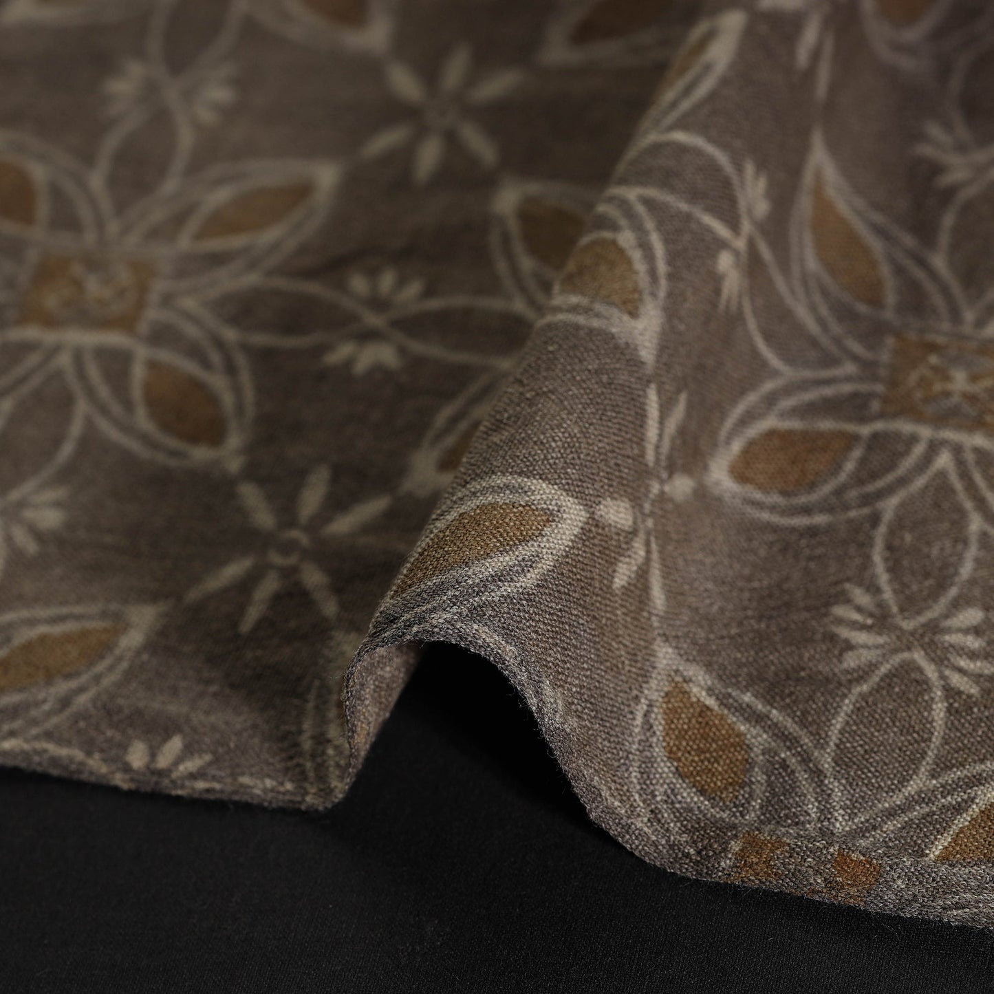  Brown Pure Wool Handloom Akola Print Fabric