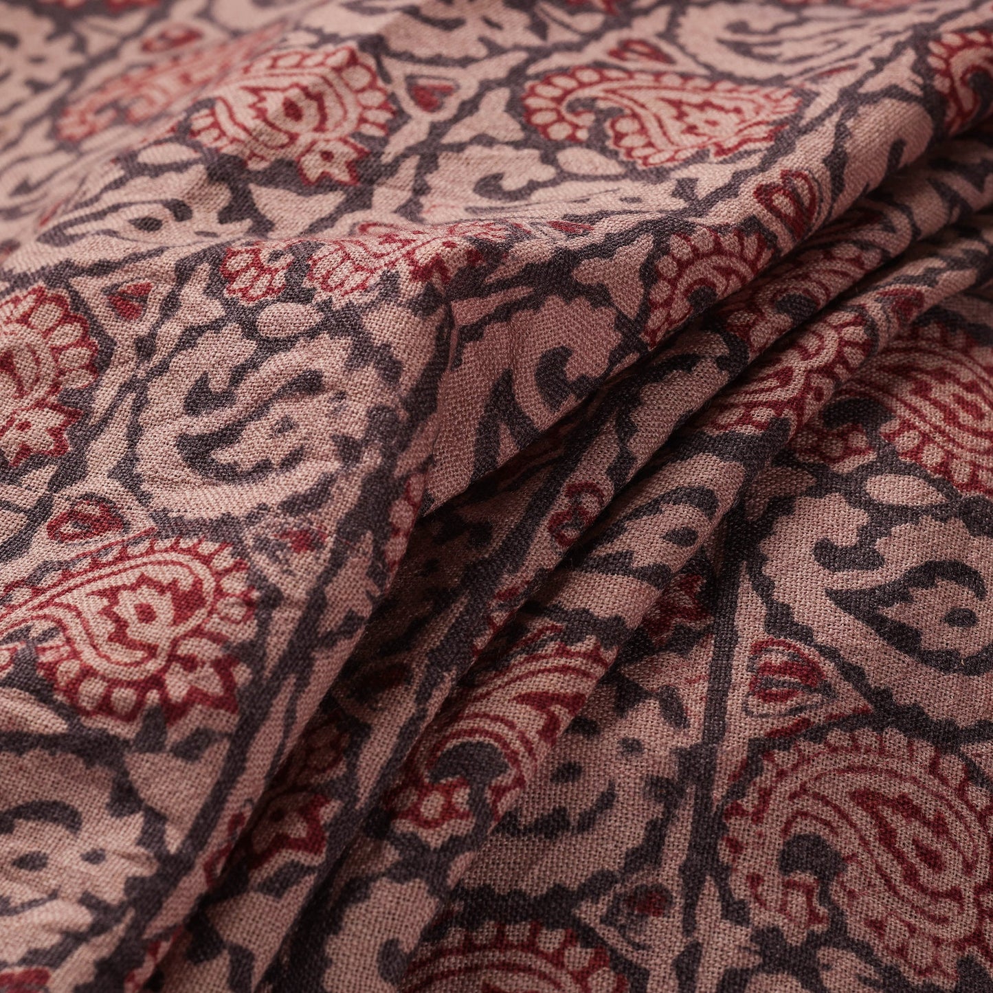 Brown - pure wool handloom natural dyed bagh fabric 01