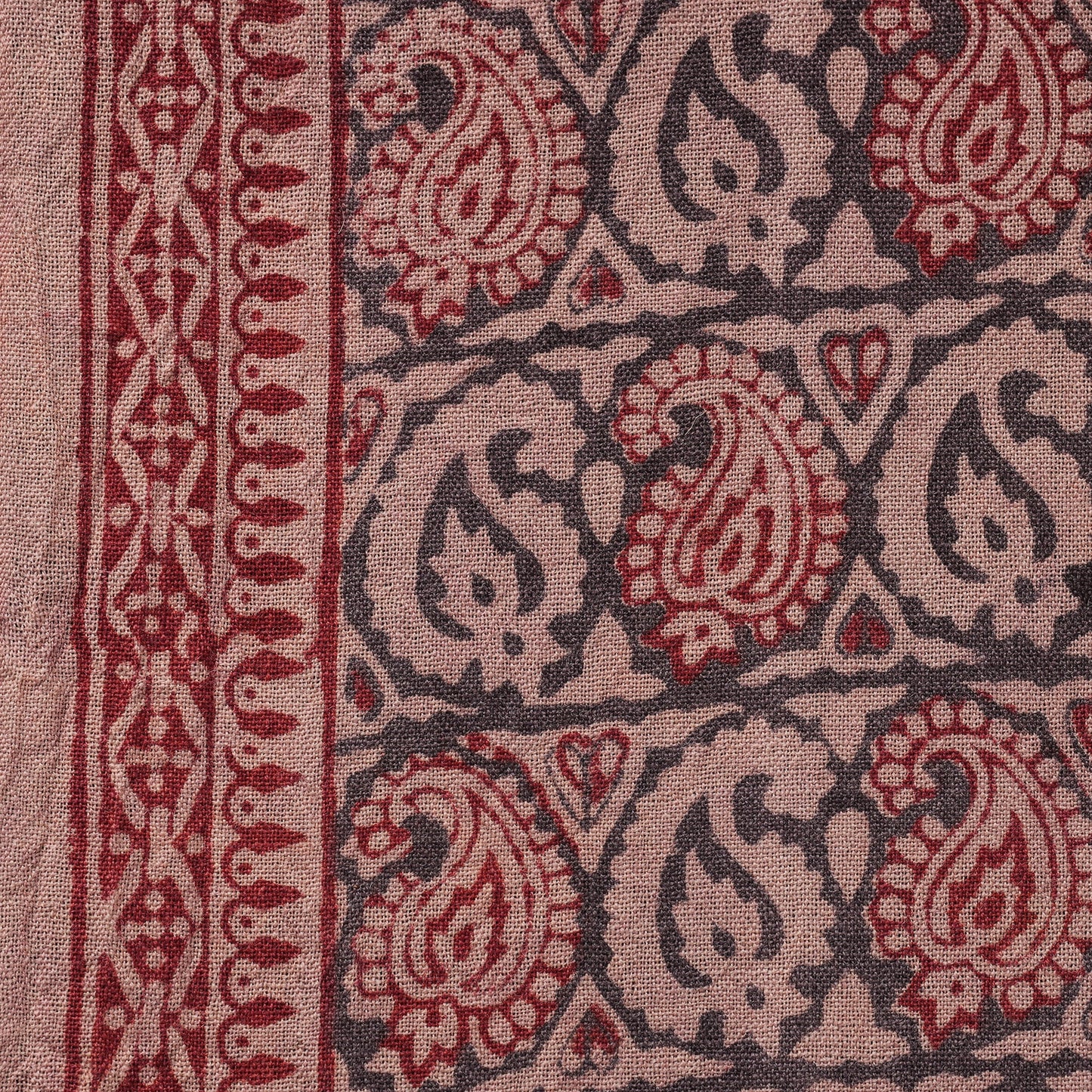 Brown - pure wool handloom natural dyed bagh fabric 01