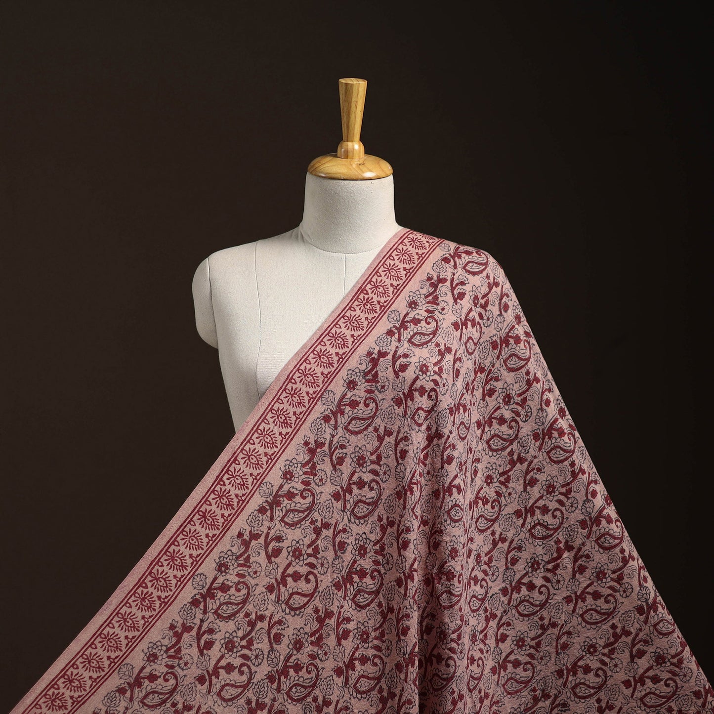 Brown - pure wool handloom natural dyed bagh fabric 02