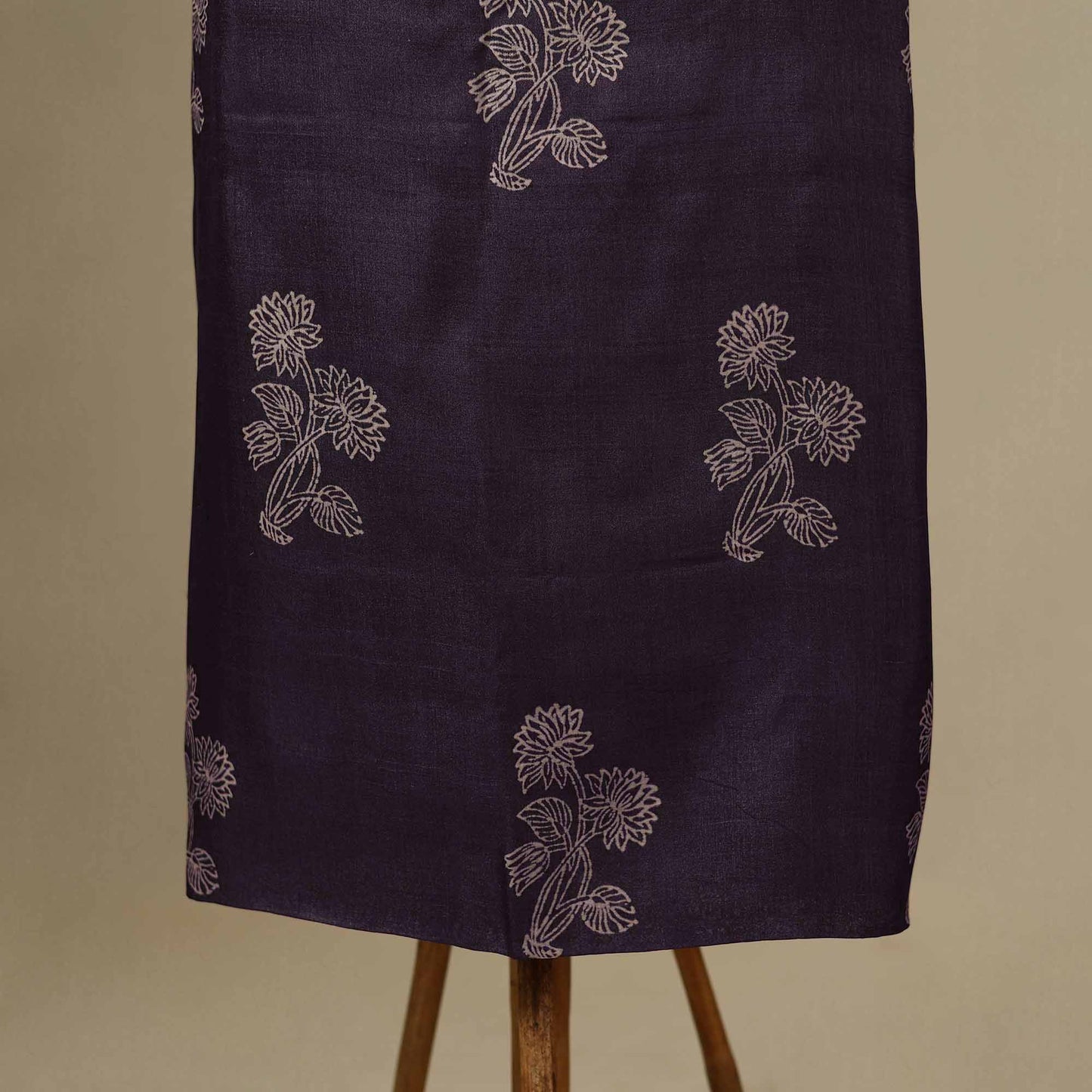Purple 2pc Tussar Silk Handloom Block Print Dress Material
