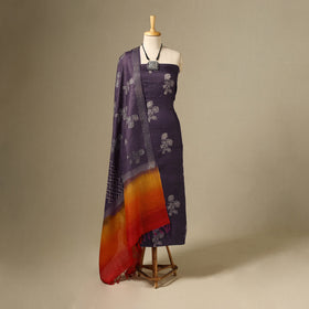 Purple 2pc Tussar Silk Handloom Block Print Dress Material