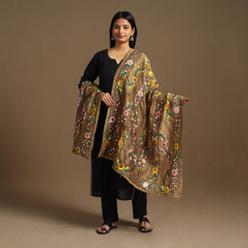  Brown Ranihati Chanderi Silk Hand Embroidery Dupatta