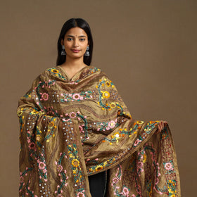  Brown Ranihati Chanderi Silk Hand Embroidery Dupatta
