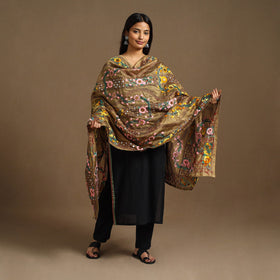  Brown Ranihati Chanderi Silk Hand Embroidery Dupatta