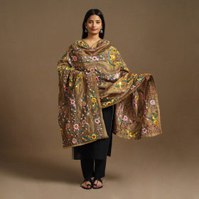  Brown Ranihati Chanderi Silk Hand Embroidery Dupatta
