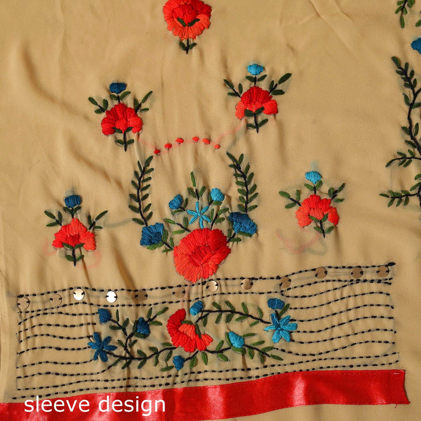 Brown - ranihati chapa work hand embroidery georgette 3pc