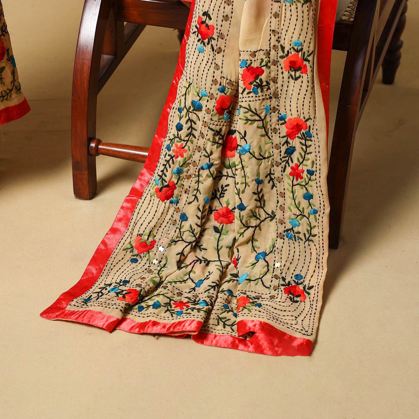 Brown - ranihati chapa work hand embroidery georgette 3pc