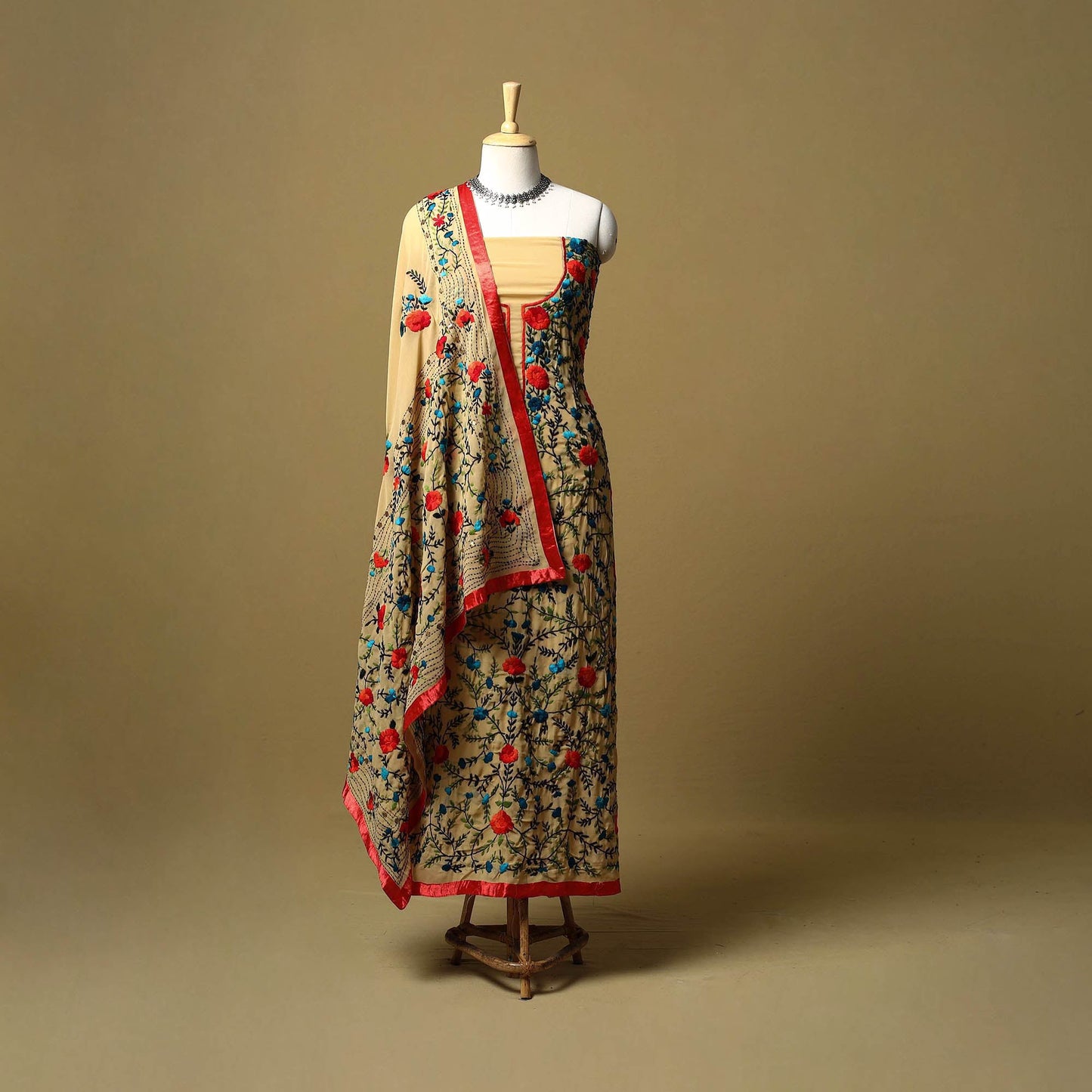 Brown - ranihati chapa work hand embroidery georgette 3pc