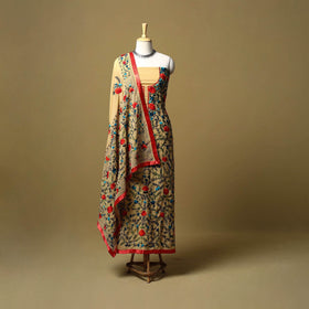 Brown - ranihati chapa work hand embroidery georgette 3pc