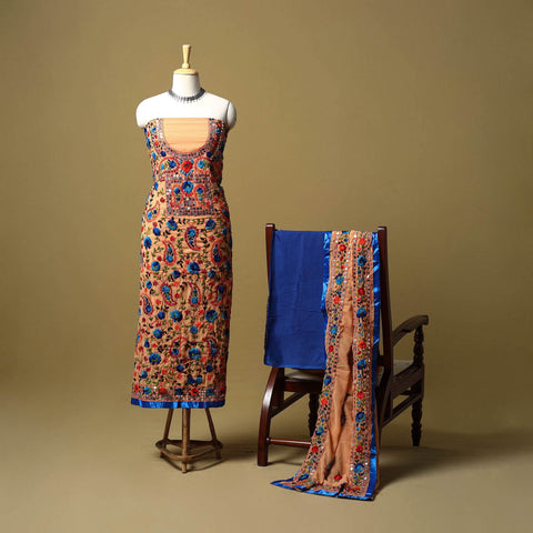 Brown - ranihati chapa work hand embroidery georgette 3pc