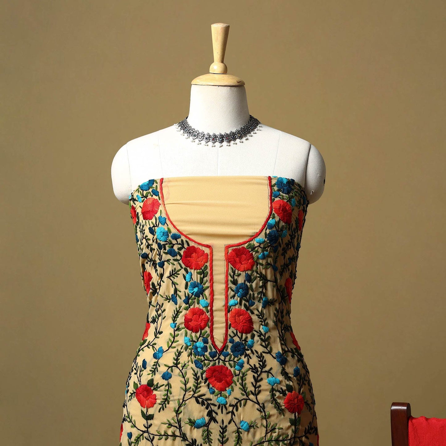 Brown - ranihati chapa work hand embroidery georgette 3pc