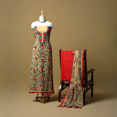 Brown - ranihati chapa work hand embroidery georgette 3pc