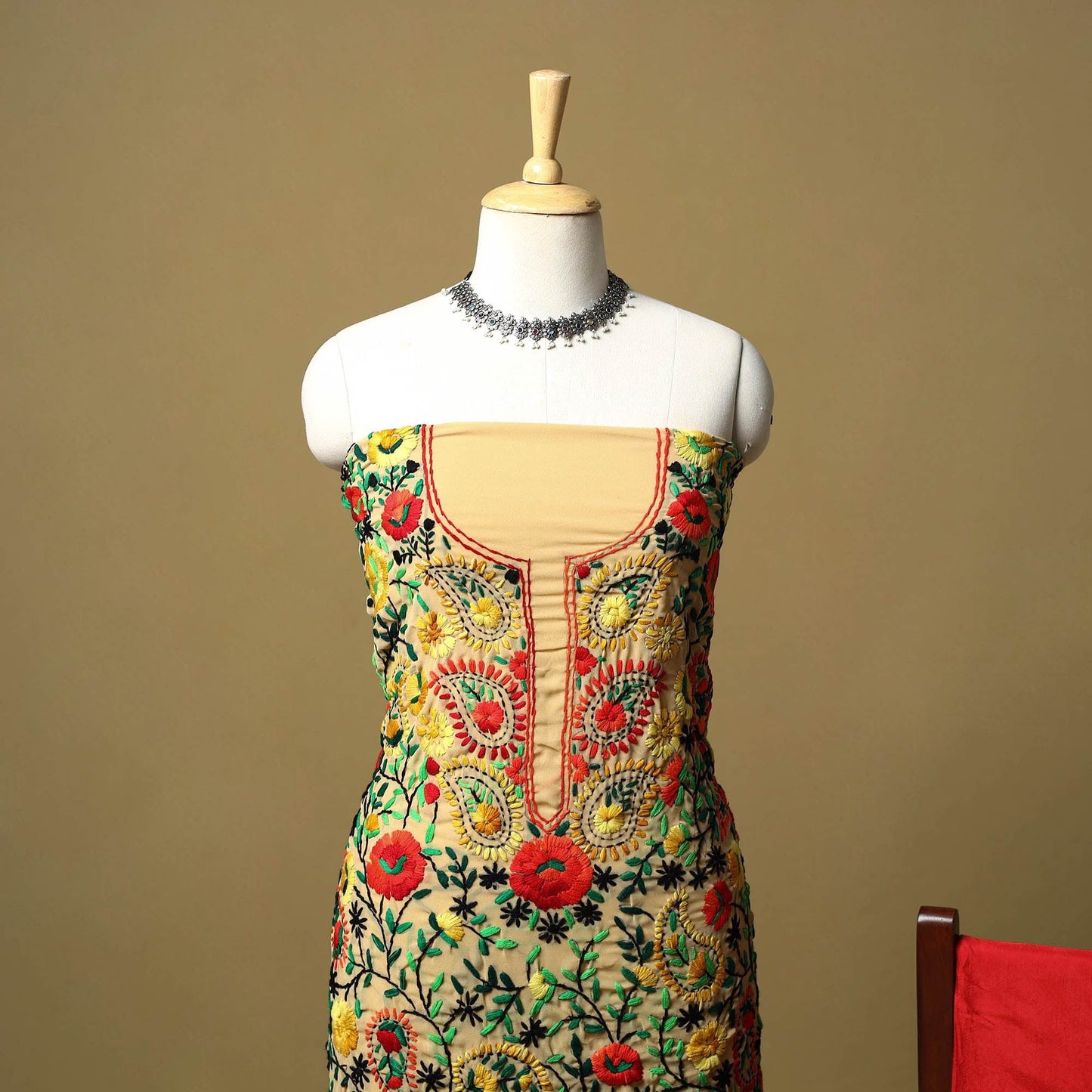 Brown - ranihati chapa work hand embroidery georgette 3pc