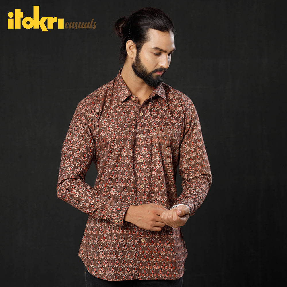  iTokri Casuals - Ajrakh Printed Cotton Men Full Sleeve Shirt 