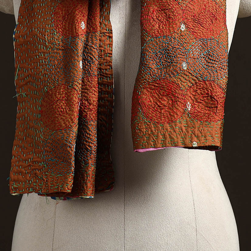 Brown - reversible silk bengal hand kantha stitch stole 115