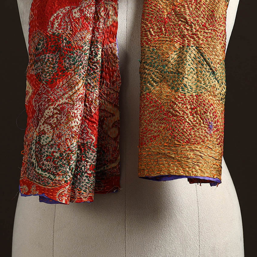 Reversible silk bengal hand kantha stitch stole 124