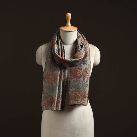 Brown - reversible silk bengal hand kantha stitch stole 190