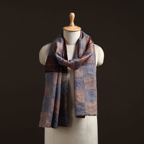 Brown - reversible silk bengal hand kantha stitch stole 195