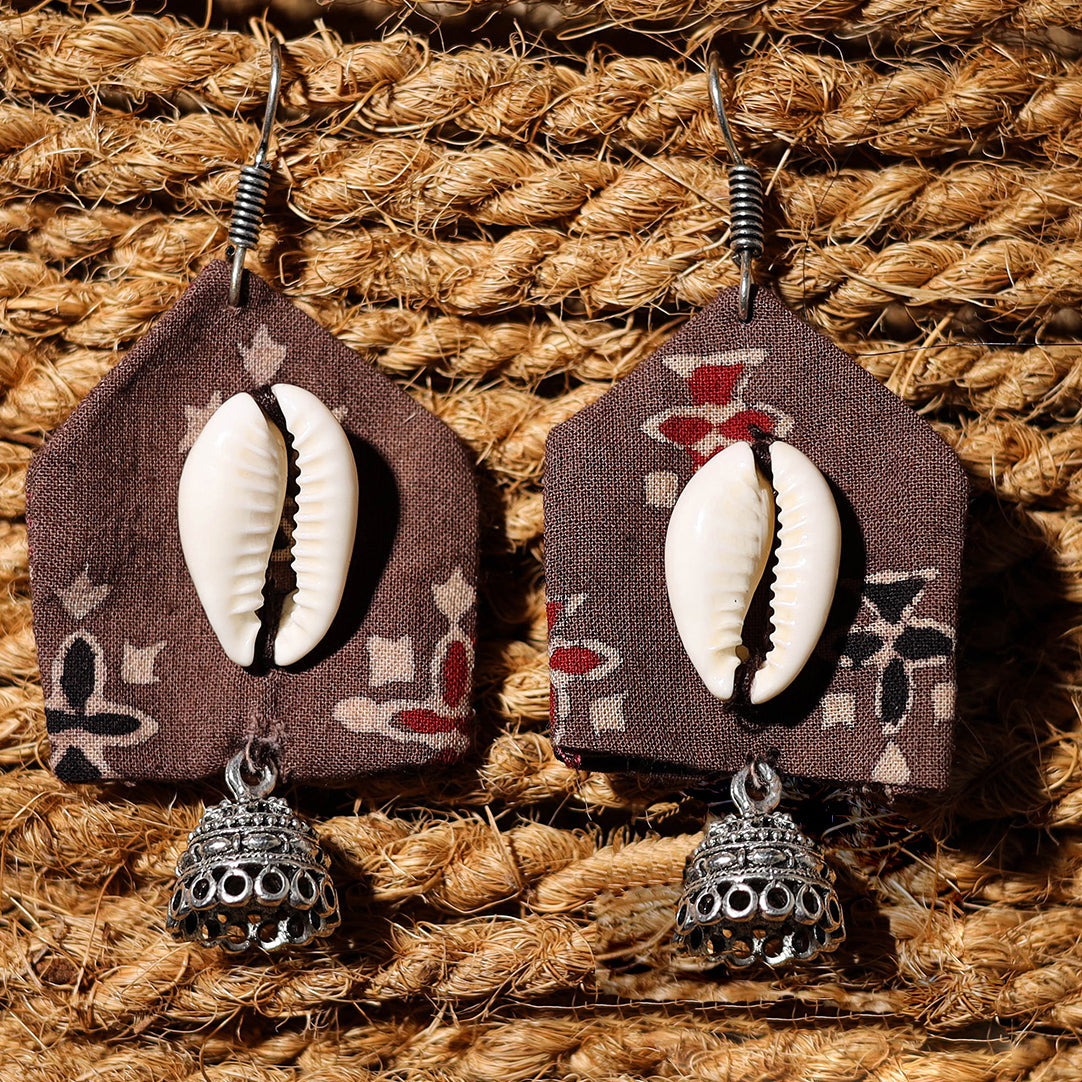 Brown - ruhi handcrafted gs & shell work fabart earrings