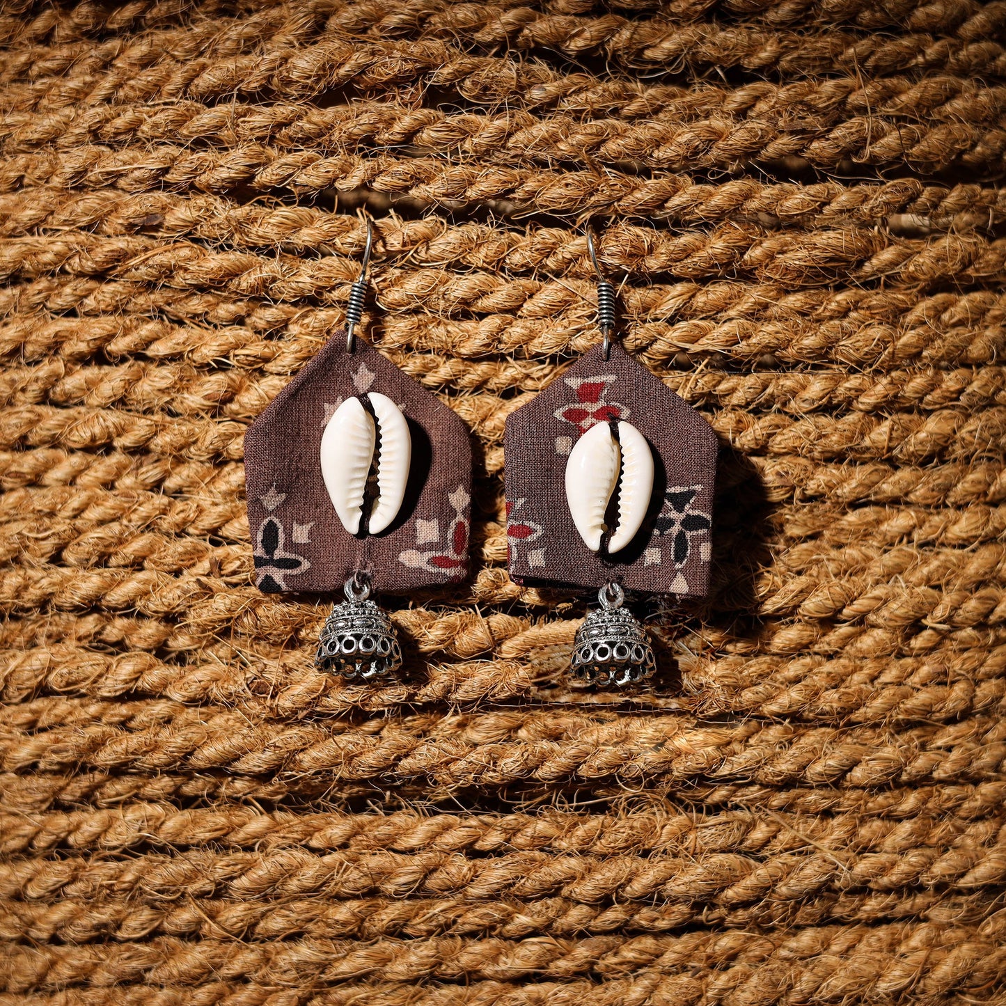 Brown - ruhi handcrafted gs & shell work fabart earrings