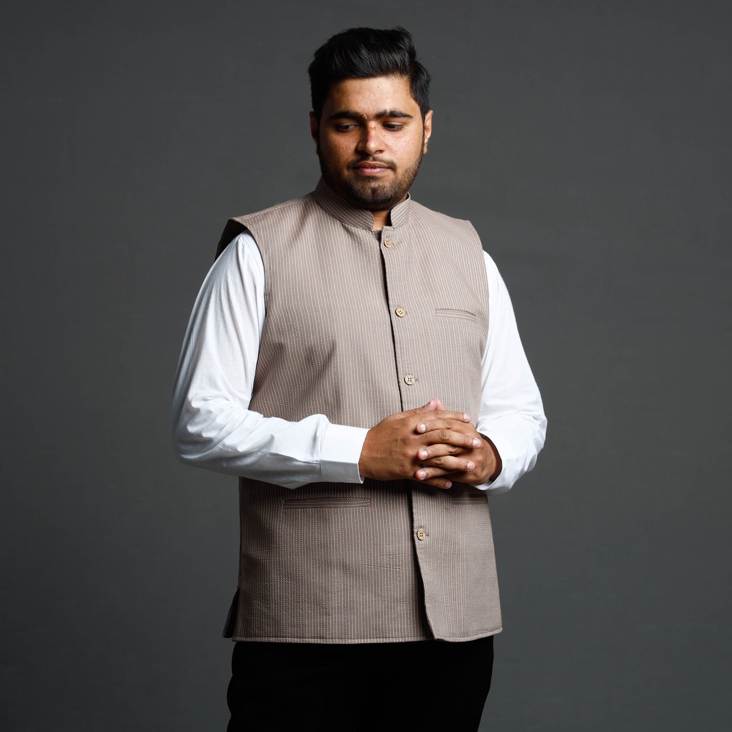 Buy Running Stitch Cotton Nehru Jacket Online at iTokri.com