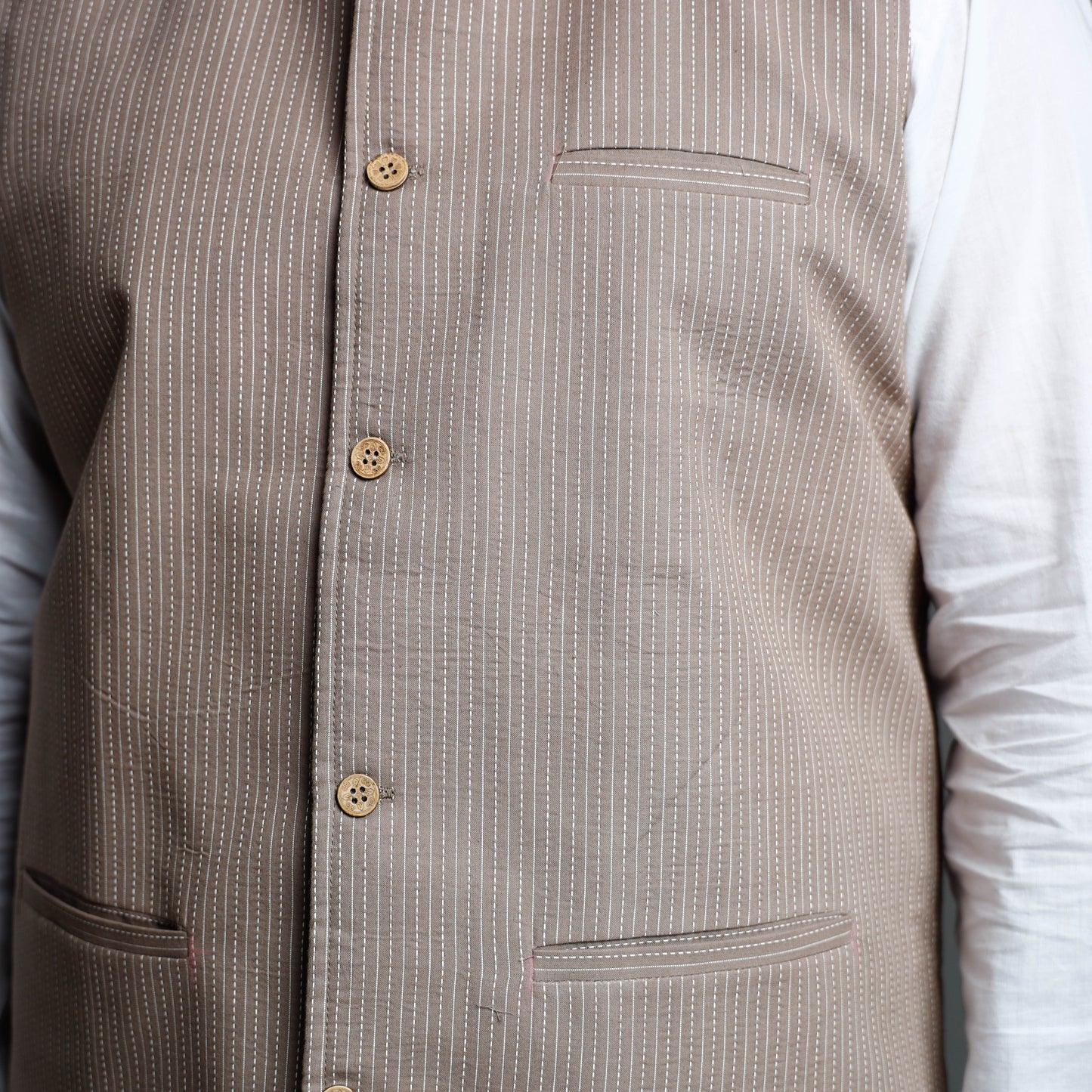 Buy Running Stitch Cotton Nehru Jacket Online at iTokri.com