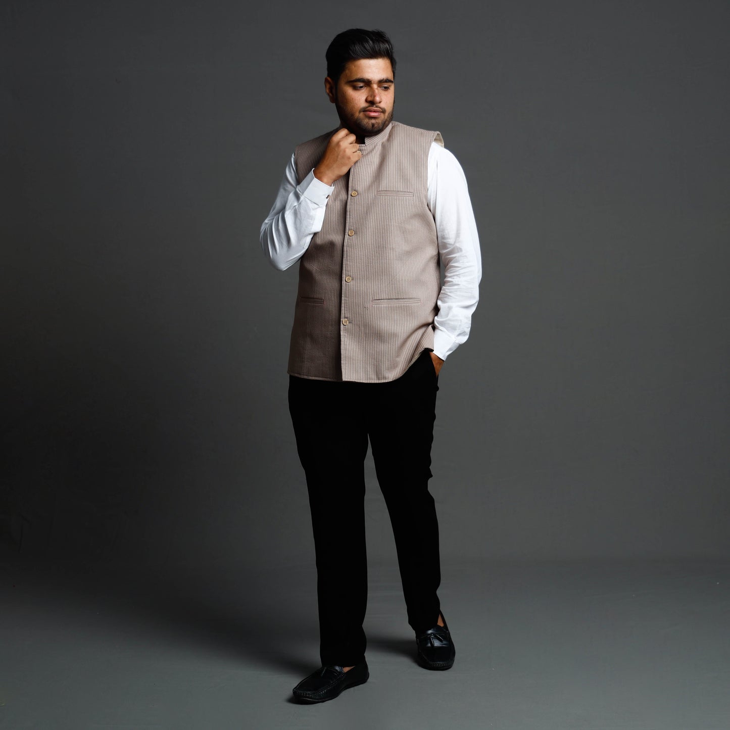 Buy Running Stitch Cotton Nehru Jacket Online at iTokri.com