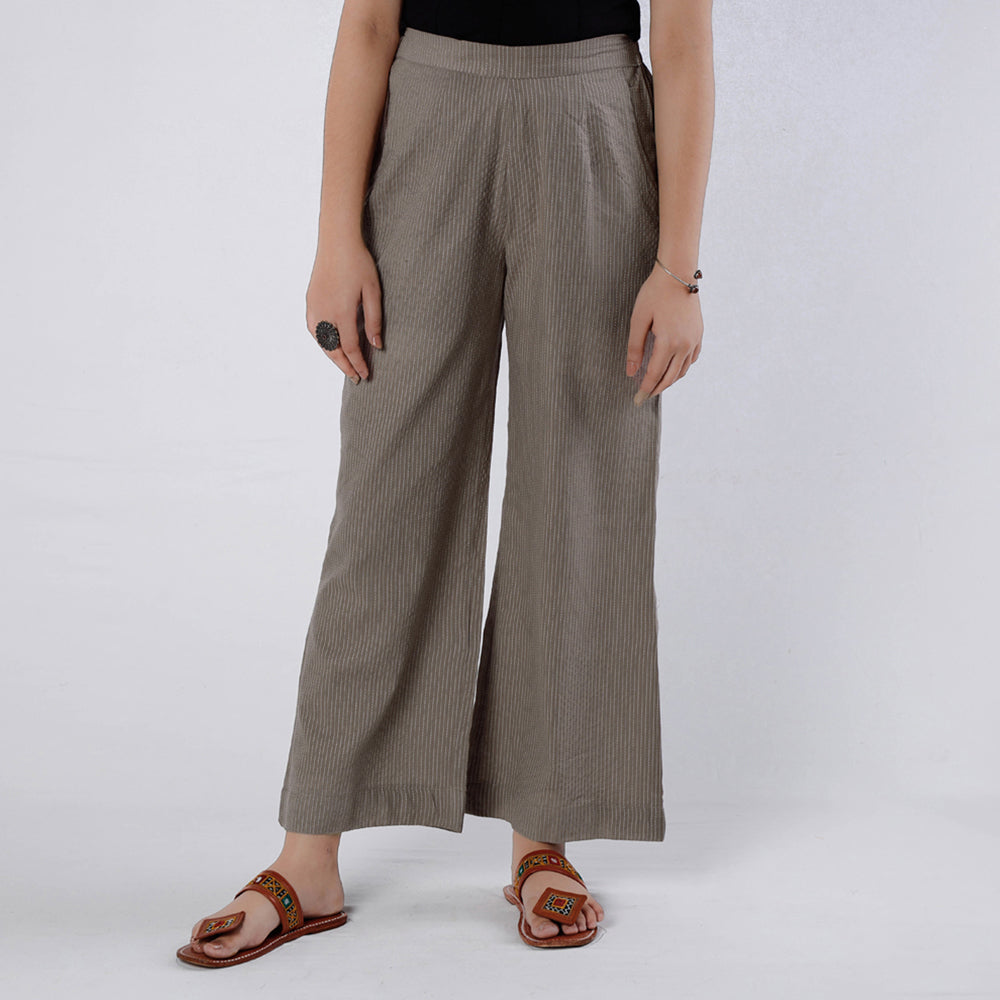 Brown - running stitch cotton palazzo by itokri casuals