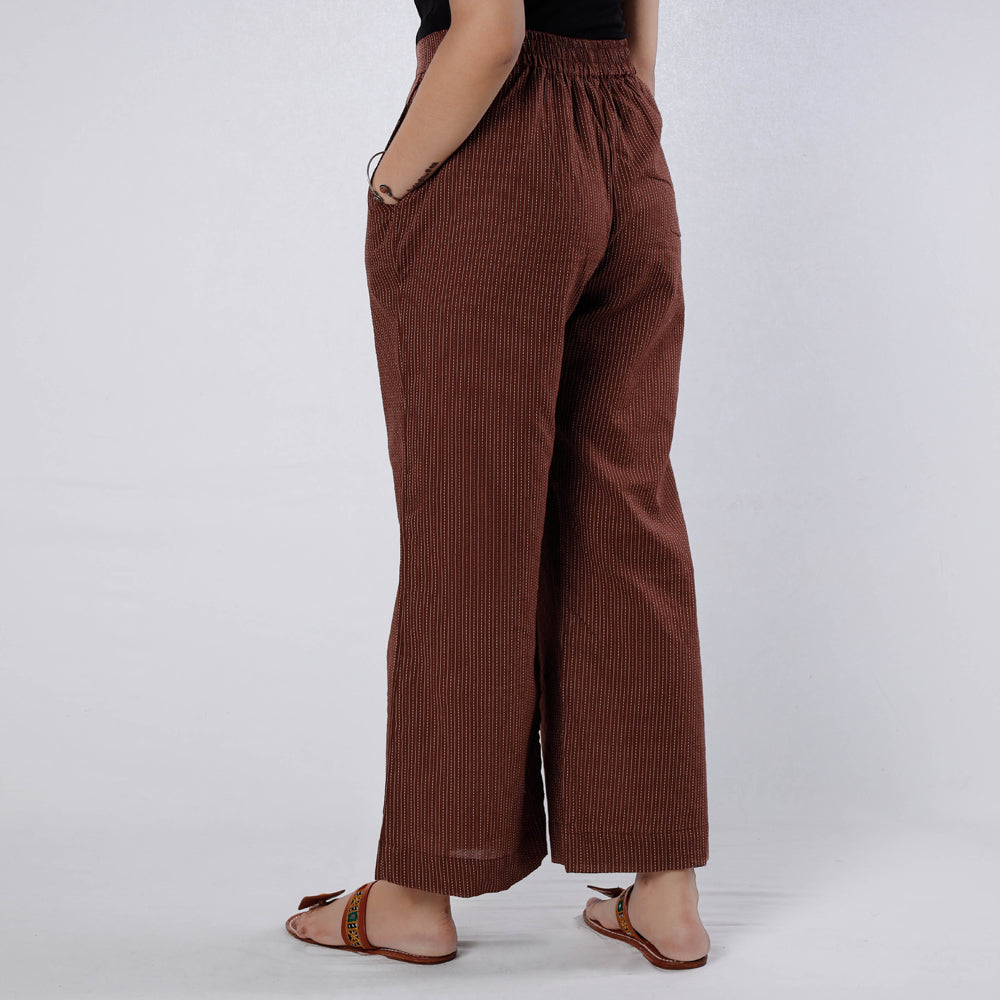Brown running stitch cotton palazzo by itokri casuals