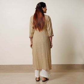 Brown - running stitch cotton straight kurta with kalamkari