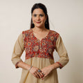 Brown - running stitch cotton straight kurta with kalamkari